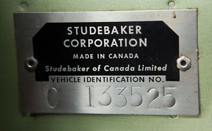 1966 Studebaker Daytona Sport Sedan 6 cylinder VIN plate chassis number.png