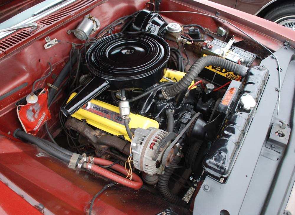 1966 Studebaker Daytona Sport Sedan V8 red white roof (11) VY engine bay thunderbolt v8.jpg