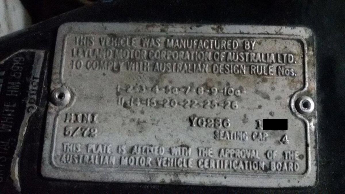 1972 Australian Mini Clubman chassis plate.jpg