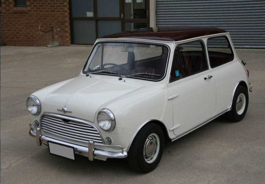 Burgundy over Toga White Morris Cooper S MK1 Australia.png