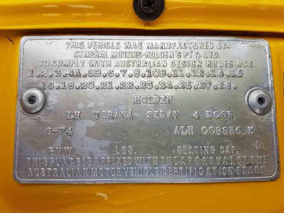 Holden Torana SLR5000 compliance plate chassis number VIN (2).jpg