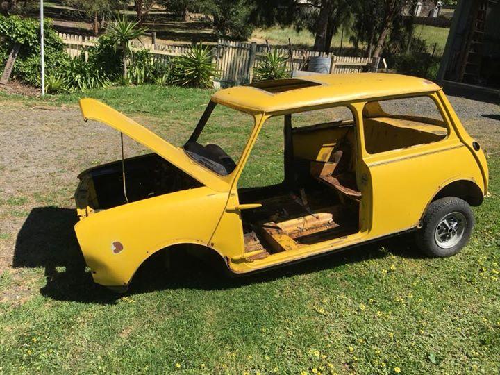 Leyland Mini Sunshine shell stripped unrestored images yellow devil 1977 (1).jpg