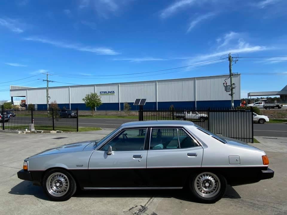 Silver over black 1981 Mitsubishi Sigma Turbo Sedan restored modified for sale (3).jpg