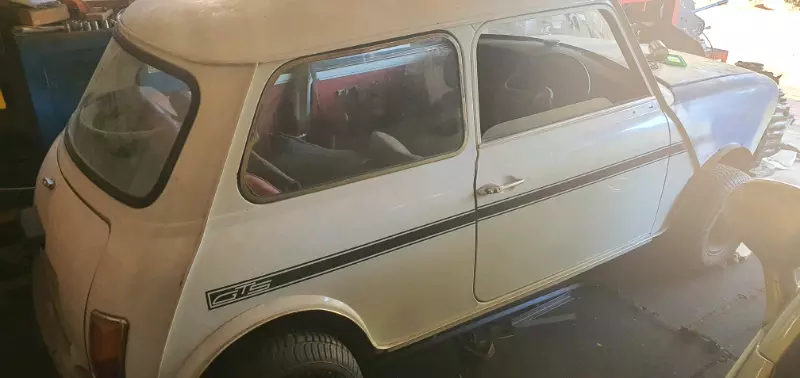 White 1980 Leyland Mini GTS South Africa barn find 2021 (5).png